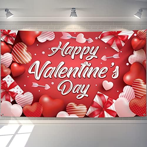 Xtralarge Banner של יום האהבה שמח - 72x44 אינץ '| תפאורת יום האהבה, תפאורה ליום האהבה למשרד | רקע ולנטיין,